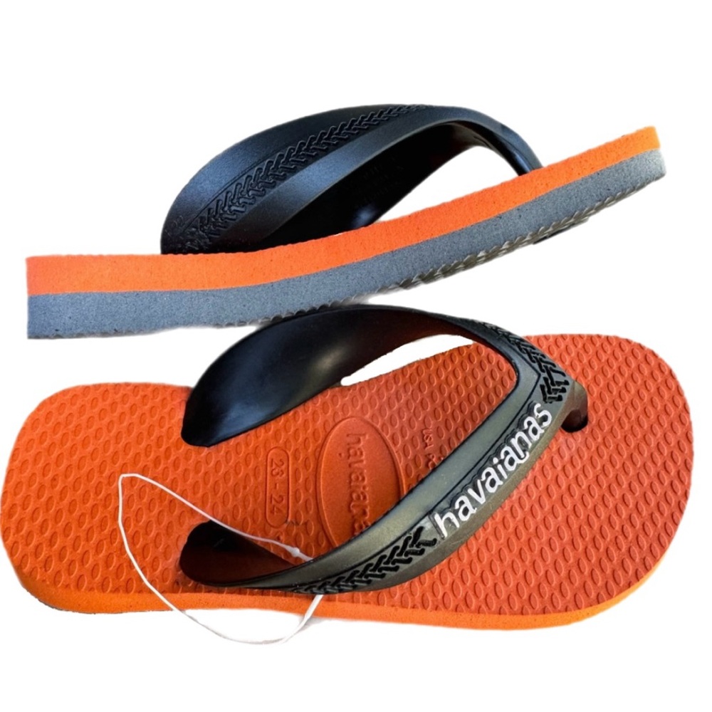 Havaianas Kids Flip Flops Size 4 Orange Black Sandals Beach Summer NWOT